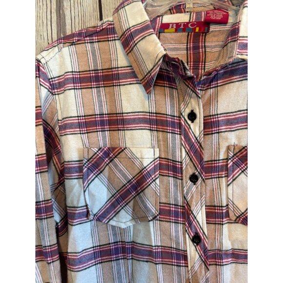 BTC Red & Tan Plaid Flannel Casual Shirt Size Large - Picture 4 of 5